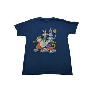 Retro Looney Tunes Basketball T Shirt SZ M Blue Taz Daffy Bugs Bunny Wile E